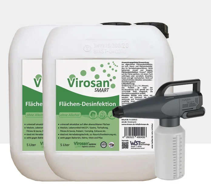 aktionsangebot virosan smart, bestehend aus dem 5 liter kanister virosan smart und einer 600 ml leerflasche zum abfüllen