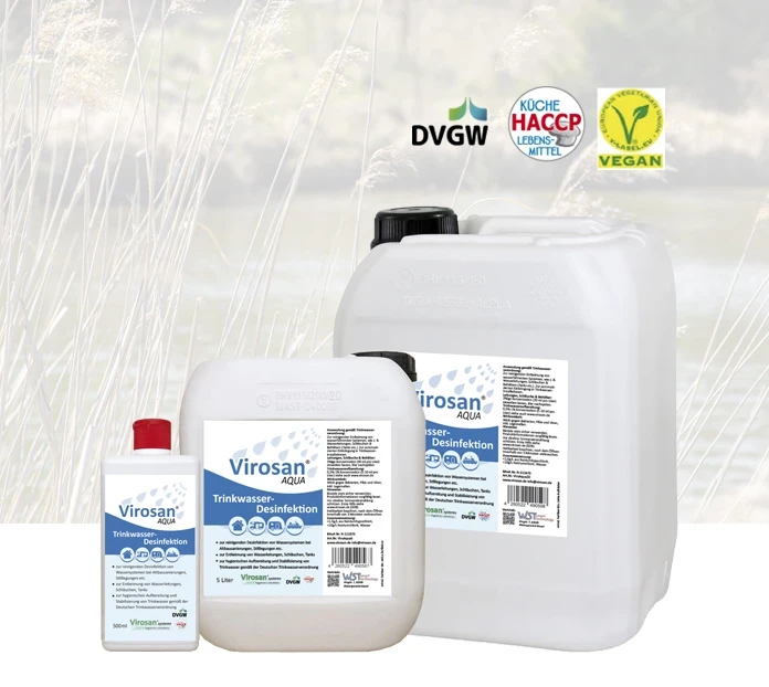 virosan, anosan, virosan aqua, viruzide desinfektionsmittel, trinkwasserdesinfektion, desinfektionsmittel für wasser, desinfektion von tanks, kanister