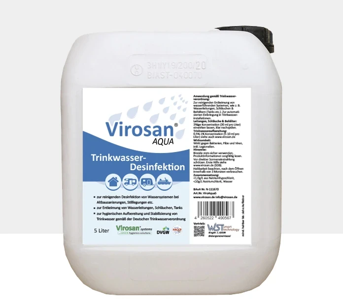 virosan, anosan, virosan aqua, trinkwasserdesinfektion, desinfektionsmittel für wasser, desinfektion von leitungen, 5 liter kanister
